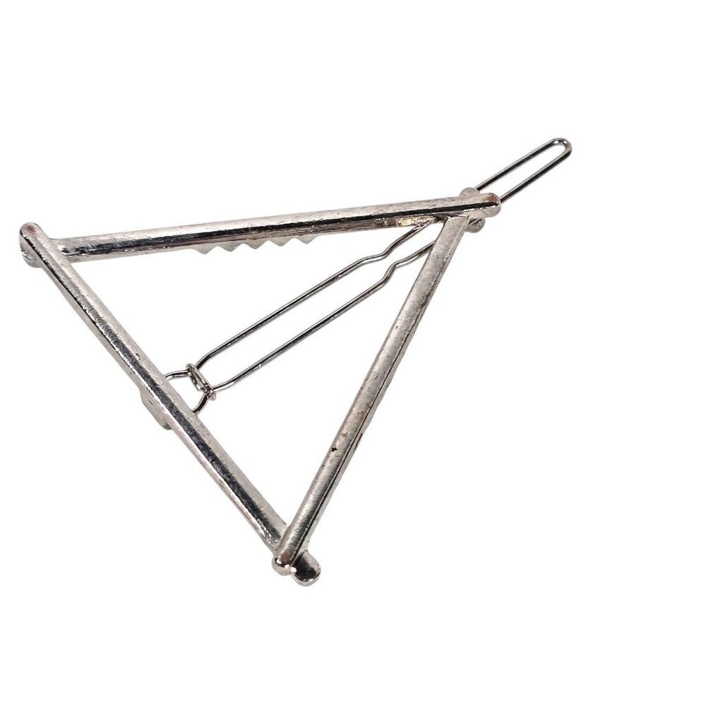 Triangle Hair Clip Barrette Retro Geometric Metal Minimalist Silver Toned Casual